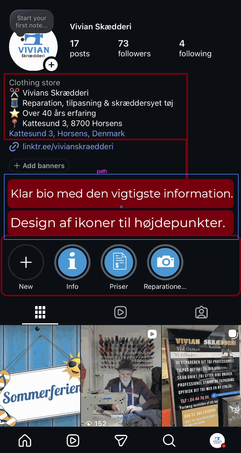SoMe setup til Vivian Skrædderi